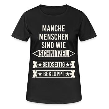 Menschen sind wie Schnitzel - beidseitig bekloppt - Frauen T-Shirt atmungsaktiv - Schwarz - Vorne - AI Model Female 172 light (172cm)