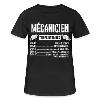 Mécanicien Tarifs Horaires - T-shirt respirant Femme - noir - Devant - AI Model Female 172 light (172cm)