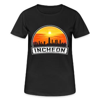 Incheon Südkorea Skyline Vintage Sonnenuntergang Reisen - Frauen T-Shirt atmungsaktiv - Schwarz - Vorne - AI Model Female 172 light (172cm)