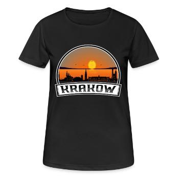 Krakau Polen Skyline Vintage Sonnenuntergang Reise Souven - Frauen T-Shirt atmungsaktiv - Schwarz - Vorne - AI Model Female 172 light (172cm)