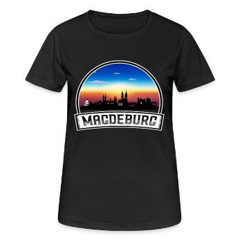 Magdebourg Allemagne Skyline Vintage Sunset Voyage Donc - T-shirt respirant Femme - noir - Devant - AI Model Female 172 light (172cm)