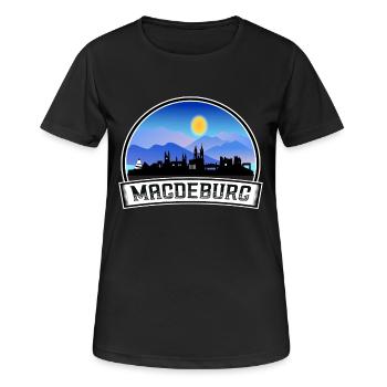 Magdebourg Allemagne Skyline Vintage Sunset Voyage Donc - T-shirt respirant Femme - noir - Devant - AI Model Female 172 light (172cm)
