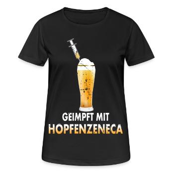 Geimpft mit Hopfenzeneca - Frauen T-Shirt atmungsaktiv - Schwarz - Vorne - AI Model Female 172 light (172cm)