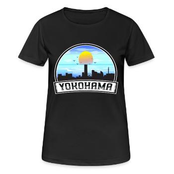 Yokohama Japan Skyline Vintage Sonnenuntergang Reise Souve - Frauen T-Shirt atmungsaktiv - Schwarz - Vorne - AI Model Female 172 light (172cm)