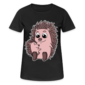 Igel Familie - Igel mit Baby - Igel Motiv - Frauen T-Shirt atmungsaktiv - Schwarz - Vorne - AI Model Female 172 light (172cm)
