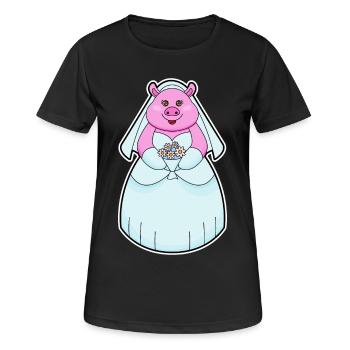 Schwein Braut Schleier Hochzeit - Frauen T-Shirt atmungsaktiv - Schwarz - Vorne - AI Model Female 172 light (172cm)