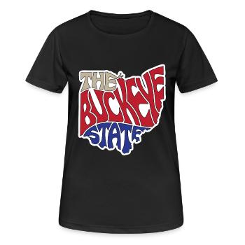The Buckeye State Ohio Map Word Cloud - Women's Breathable T-Shirt - black - Front - AI Model Female 172 light (172cm)