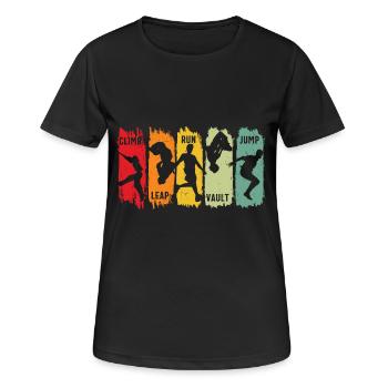 Parkour Freilauf Klettern Sprung Lauf Sprung Sprung Sprung - Frauen T-Shirt atmungsaktiv - Schwarz - Vorne - AI Model Female 172 light (172cm)