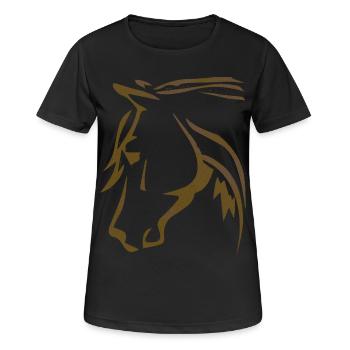 Braunes Pferd - Pferdekopf - Reiter - Ross Reiten - Frauen T-Shirt atmungsaktiv - Schwarz - Vorne - AI Model Female 172 light (172cm)