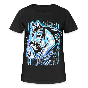 Blaues Pferd - Pferdekopf Zeichnung Pferde Malerei - Frauen T-Shirt atmungsaktiv - Schwarz - Vorne - AI Model Female 172 light (172cm)