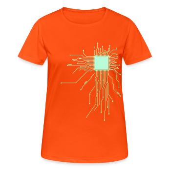 platine Core cpu Computer Nerd pc humor geek code - Frauen T-Shirt atmungsaktiv - Neonorange - Vorne - AI Model Female 172 dark (172cm)