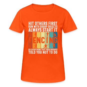 Jeu de mots de sport d’escrime pour les escrimeurs - T-shirt respirant Femme - orange néon - Devant - AI Model Female 172 dark (172cm)