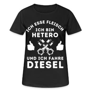 Ich esse Fleisch, ich bin Hetero und Fahre Auto - Frauen T-Shirt atmungsaktiv - Schwarz - Vorne - AI Model Female 172 light (172cm)