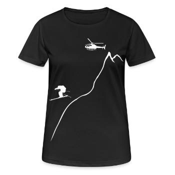 heliskiing, skifahren, freeskiing, Heliboarding - Frauen T-Shirt atmungsaktiv - Schwarz - Vorne - AI Model Female 172 light (172cm)