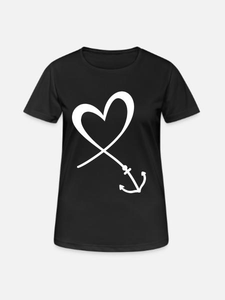Herz Anker - Frauen T-Shirt atmungsaktiv - Schwarz