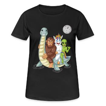Bigfoot Alien Einhorn auf Loch Ness - Frauen T-Shirt atmungsaktiv - Schwarz - Vorne - AI Model Female 172 light (172cm)