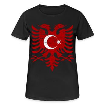 Albanien Türkei Flagge used look - Frauen T-Shirt atmungsaktiv - Schwarz - Vorne - AI Model Female 172 light (172cm)