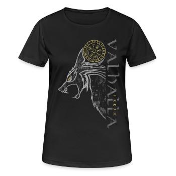Valhalla Wolf Vegvisir Wikinger Runenkompass - Frauen T-Shirt atmungsaktiv - Schwarz - Vorne - AI Model Female 172 light (172cm)
