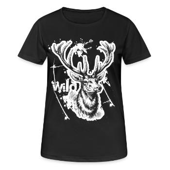 Wild Hirschkopf Hirsch - Frauen T-Shirt atmungsaktiv - Schwarz - Vorne - AI Model Female 172 light (172cm)