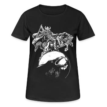 Wikinger zu Ross auf Rabe im Vollmond - Frauen T-Shirt atmungsaktiv - Schwarz - Vorne - AI Model Female 172 light (172cm)