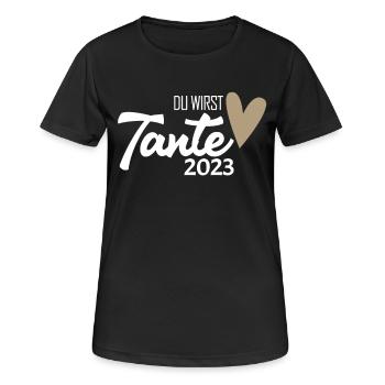 Tante 2023 - Werdende Tante - Tante werden - Frauen T-Shirt atmungsaktiv - Schwarz - Vorne - AI Model Female 172 light (172cm)