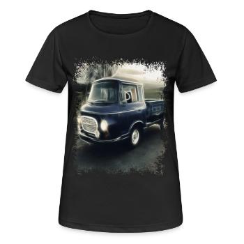 Barkas Pritsche - Frauen T-Shirt atmungsaktiv - Schwarz - Vorne - AI Model Female 172 light (172cm)