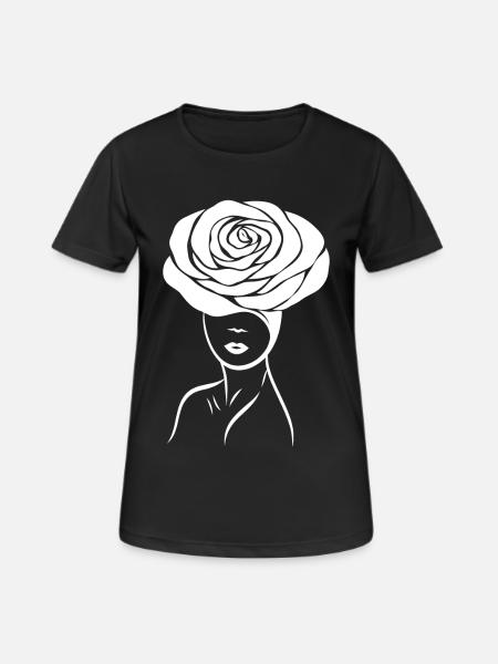 Girl / Lady with flower (rose) on her head - Women's Breathable T-Shirt - black