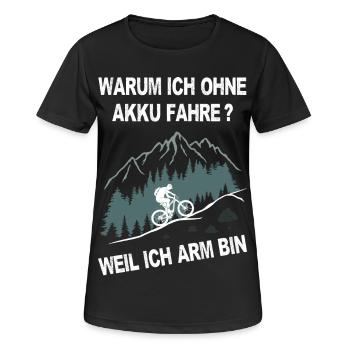 E-Bike, Mountainbike, bergauf, radfahren, Berge - Frauen T-Shirt atmungsaktiv - Schwarz - Vorne - AI Model Female 172 light (172cm)