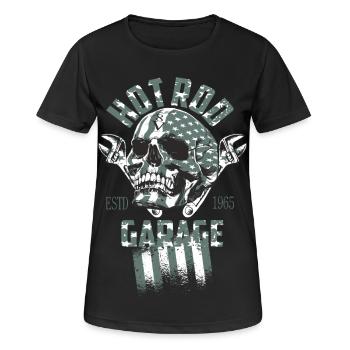 Hot Rod Garage - Frauen T-Shirt atmungsaktiv - Schwarz - Vorne - AI Model Female 172 light (172cm)