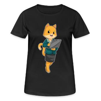 Bureau de l’ordinateur portable du secrétaire chat - T-shirt respirant Femme - noir - Devant - AI Model Female 172 light (172cm)