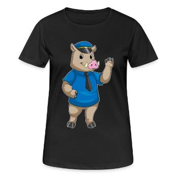 Eber Polizist Polizeimütze Polizei - Frauen T-Shirt atmungsaktiv - Schwarz - Vorne - AI Model Female 172 light (172cm)