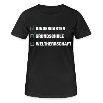 Einschulung | Schulkind 2026 - Weltherrschaft - Frauen T-Shirt atmungsaktiv - Schwarz - Vorne - AI Model Female 172 light (172cm)