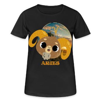 Sternzeichen WIDDER - Frauen T-Shirt atmungsaktiv - Schwarz - Vorne - AI Model Female 172 light (172cm)