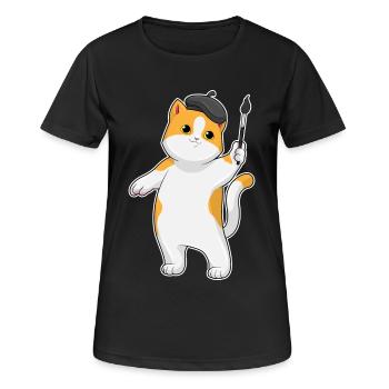 Peintre de chat Peintre Peinture au pinceau - T-shirt respirant Femme - noir - Devant - AI Model Female 172 light (172cm)