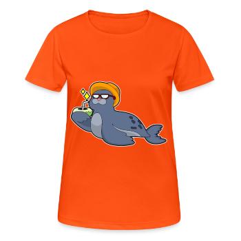 Seehund Kokosnuss - Frauen T-Shirt atmungsaktiv - Neonorange - Vorne - AI Model Female 172 dark (172cm)