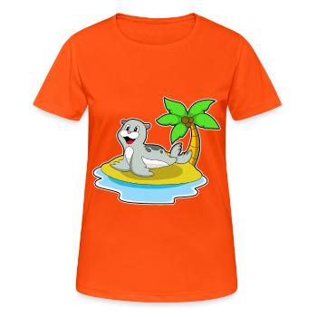 Seehund Insel - Frauen T-Shirt atmungsaktiv - Neonorange - Vorne - AI Model Female 172 dark (172cm)