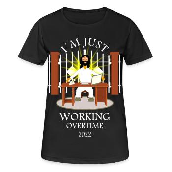 Gott macht Überstunden - Frauen T-Shirt atmungsaktiv - Schwarz - Vorne - AI Model Female 172 light (172cm)