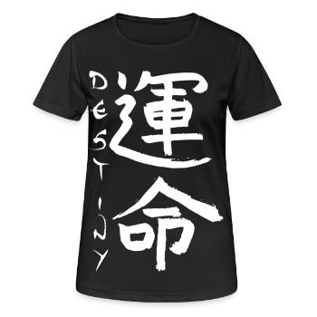 White Japanese Kanji for the word fate - Women's Breathable T-Shirt - black - Front - AI Model Female 172 light (172cm)