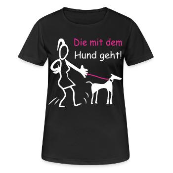 Die mit dem Hund geht ! - Frauen T-Shirt atmungsaktiv - Schwarz - Vorne - AI Model Female 172 light (172cm)