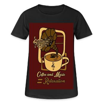 Kaffee und Musik ist Entspannung - Frauen T-Shirt atmungsaktiv - Schwarz - Vorne - AI Model Female 172 light (172cm)
