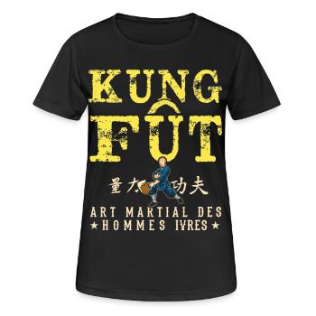 Kung Fût Jeu de mot Rhum Barbecue Buvette Soirée - T-shirt respirant Femme - noir - Devant - AI Model Female 172 light (172cm)