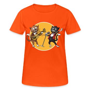 Two cats singing and playing a guitar together - Women's Breathable T-Shirt - neon orange - Front - AI Model Female 172 dark (172cm)
