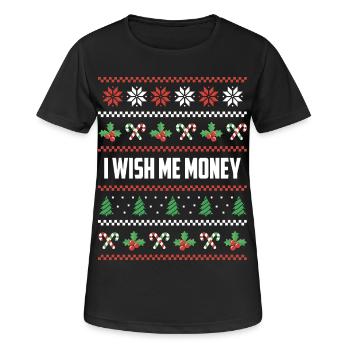 Je veux de l’argent pour Noël - T-shirt respirant Femme - noir - Devant - AI Model Female 172 light (172cm)