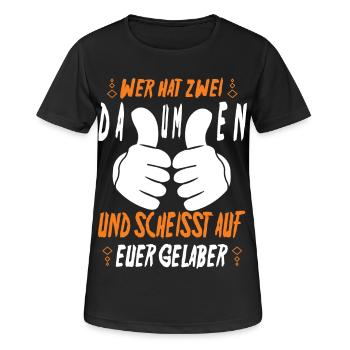 Wer hat zwei Daumen und Scheisst auf euer Gelaber - Frauen T-Shirt atmungsaktiv - Schwarz - Vorne - AI Model Female 172 light (172cm)