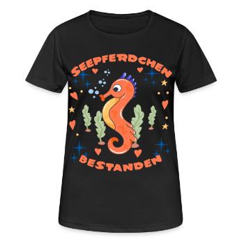 Seepferdchen Bestanden - Frauen T-Shirt atmungsaktiv - Schwarz - Vorne - AI Model Female 172 light (172cm)