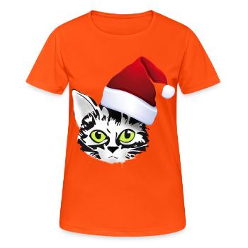 katze xmas weihnachten santa cat niedlich cute lol - Frauen T-Shirt atmungsaktiv - Neonorange - Vorne - AI Model Female 172 dark (172cm)