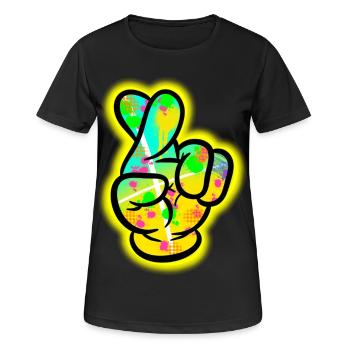 Graffiti main – Signe des doigts croisés. - T-shirt respirant Femme - noir - Devant - AI Model Female 172 light (172cm)