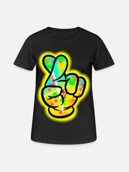 Graffiti Hand – Crossed Fingers Sign. - Women's Breathable T-Shirt - black