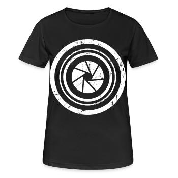 Fotokamera Objektiv - Frauen T-Shirt atmungsaktiv - Schwarz - Vorne - AI Model Female 172 light (172cm)
