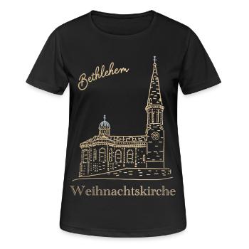 Weihnachtskirche Bethlehem Handzeichnung - Frauen T-Shirt atmungsaktiv - Schwarz - Vorne - AI Model Female 172 light (172cm)